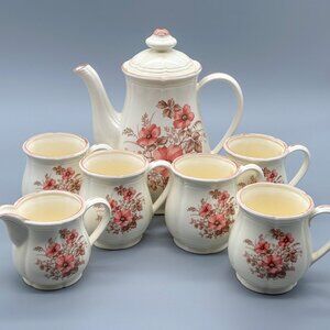 Vintage Japanese Stoneware Coffee Set – Floral Peach Bloom Teapot Set